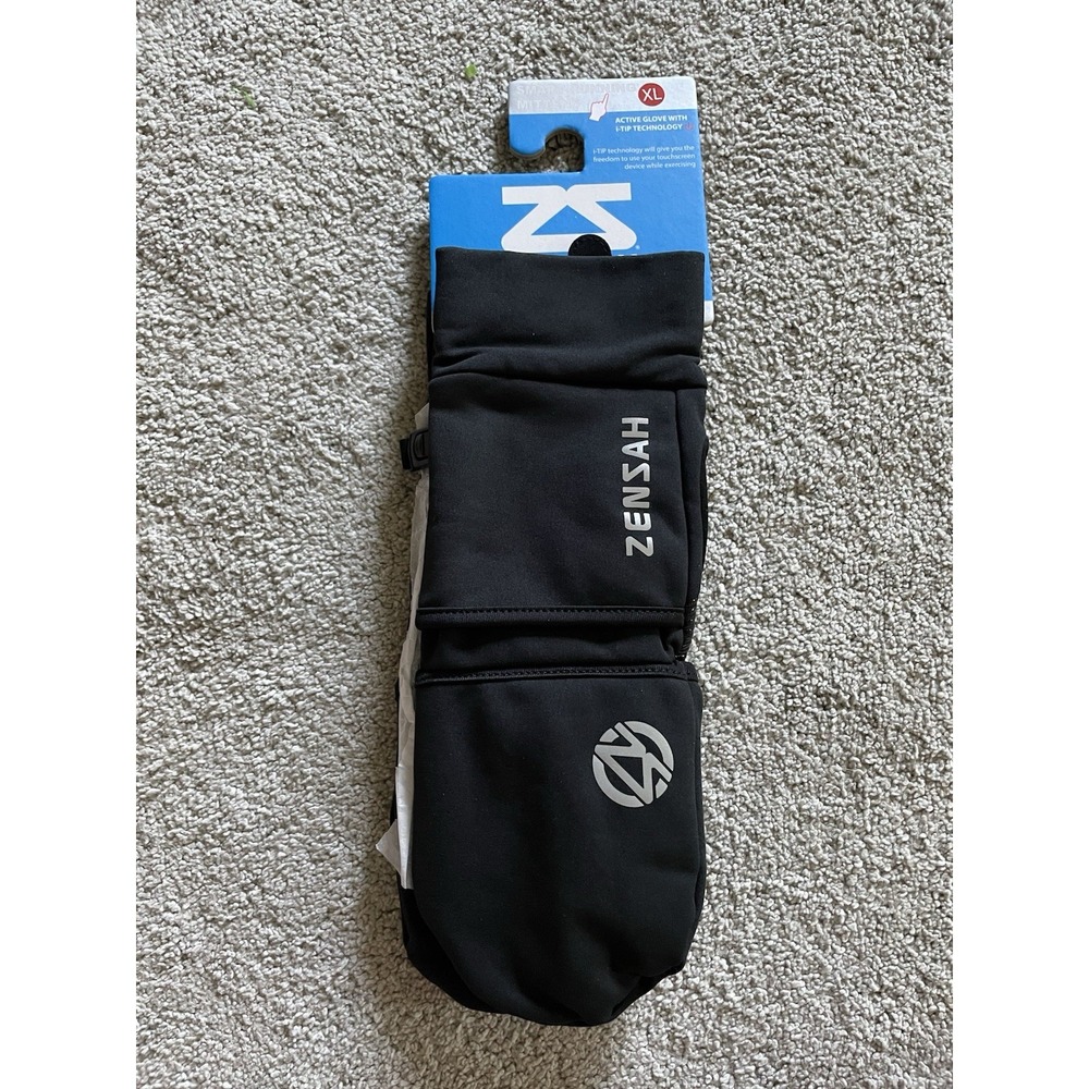 Zensah Smart Running Mittens XL Black Convertible Winter Gloves Touchscreen New